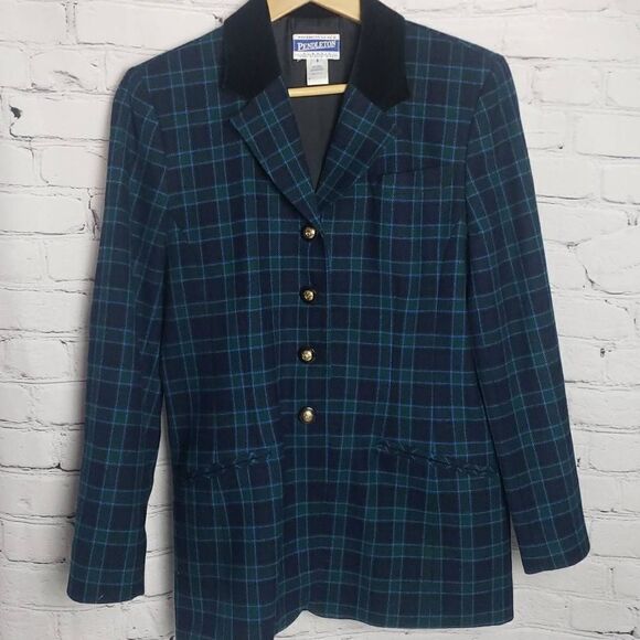 Vintage Women Pendleton Green and Blue Plaid Jacket - Picture 1 of 10